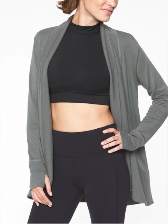 Athleta Sweaters - Athleta Charcoal Pranayama Wrap Open-Front  Cardigan